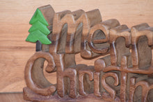 Load image into Gallery viewer, Wooden carved Merry Christmas decoration 38 cm long
