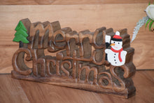 Load image into Gallery viewer, Wooden carved Merry Christmas decoration 38 cm long
