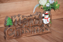 Load image into Gallery viewer, Wooden carved Merry Christmas decoration 38 cm long

