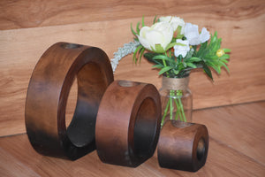 Candle holder set of 3 concentric wooden designed stye