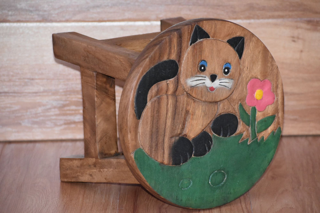 Kids Chair Wooden Stool Animal CAT Theme Children’s Chair and Toddlers Stepping Stool Model 2
