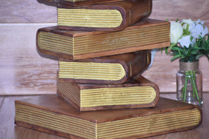 Side Table, corner Stool, Plant Stand Raintree Wood Natural Finish-Book Stack stool-Gold leaf Pages