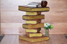Load image into Gallery viewer, Side Table, corner Stool, Plant Stand Raintree Wood Natural Finish-Book Stack stool-Gold leaf Pages
