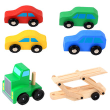 Load image into Gallery viewer, Kids wooden truck toy (Pine) 6 wheels plus movable tray and cars
