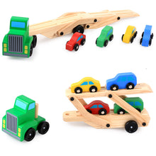 Load image into Gallery viewer, Kids wooden truck toy (Pine) 6 wheels plus movable tray and cars
