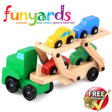 Load image into Gallery viewer, Kids wooden truck toy (Pine) 6 wheels plus movable tray and cars
