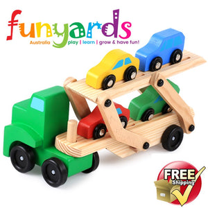 Kids wooden truck toy (Pine) 6 wheels plus movable tray and cars