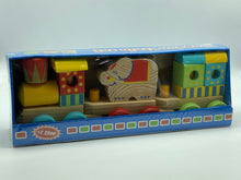 Load image into Gallery viewer, Wooden Block Puzzle Shapes Circus Elephant Stacking Train-12 shaped blocks.

