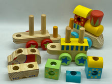 Load image into Gallery viewer, Wooden Block Puzzle Shapes Circus Elephant Stacking Train-12 shaped blocks.
