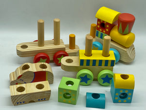 Wooden Block Puzzle Shapes Circus Elephant Stacking Train-12 shaped blocks.