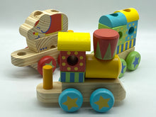 Load image into Gallery viewer, Wooden Block Puzzle Shapes Circus Elephant Stacking Train-12 shaped blocks.
