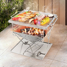 Load image into Gallery viewer, Grillz Camping Fire Pit BBQ Portable Folding Stainless Steel Stove Outdoor Pits
