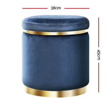 Load image into Gallery viewer, Artiss Foot Stool Round Velvet Ottoman Foot Rest Pouf Padded Seat Footstool Navy
