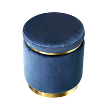 Load image into Gallery viewer, Artiss Foot Stool Round Velvet Ottoman Foot Rest Pouf Padded Seat Footstool Navy
