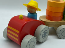 Load image into Gallery viewer, Kids wooden tractor toy with stacking shapes
