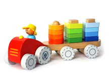 Load image into Gallery viewer, Kids wooden tractor toy with stacking shapes
