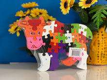 Load image into Gallery viewer, Puzzle for toddlers- Wooden animal themed puzzle  Cow
