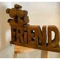 Load image into Gallery viewer, Wooden carved Friend words decoration 29 cm long.
