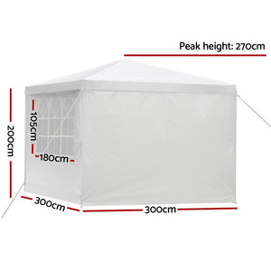 Instahut Gazebo 3x3m Outdoor Marquee Side Wall Party Wedding Tent Camping White 4 Panel