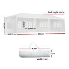 Load image into Gallery viewer, Instahut Gazebo 3x9m Outdoor Marquee side Wall Gazebos Tent Canopy Camping White 5 Panel
