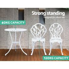 Load image into Gallery viewer, Gardeon 3PC Outdoor Setting Cast Aluminium Bistro Table Chair Patio White
