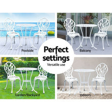 Load image into Gallery viewer, Gardeon 3PC Outdoor Setting Cast Aluminium Bistro Table Chair Patio White
