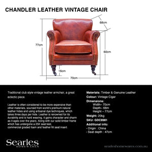 Traditional club style vintage leather armchair, a great eclectic piece.