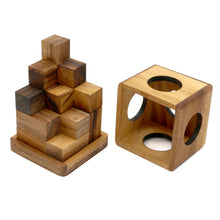 Load image into Gallery viewer, Wooden brain teaser puzzle gift box - 9 individual mechanical puzzle set in own box
