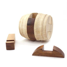 Load image into Gallery viewer, Wooden brain teaser puzzle, 3D wood puzzle, handmade- The Barrel challenge

