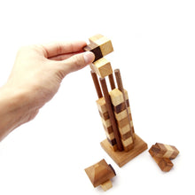 Load image into Gallery viewer, Hand Made Wood Stacking Tower Puzzle Game from Thailand - stacking advanced Tower
