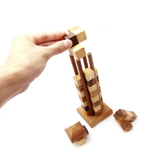 Hand Made Wood Stacking Tower Puzzle Game from Thailand - stacking advanced Tower