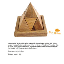 Load image into Gallery viewer, Triangle Pyramid wood 9 piece puzzle 3D hand made wooden Puzzles - mini size for kids, adults and travel
