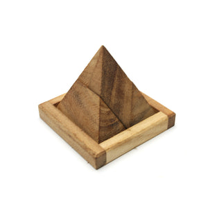 Triangle Pyramid wood 4 piece puzzle 3D hand made wooden Puzzles - mini size for kids or adults