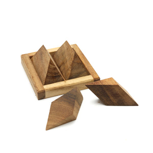 Triangle Pyramid wood 4 piece puzzle 3D hand made wooden Puzzles - mini size for kids or adults