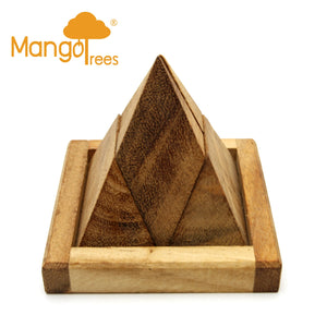 Triangle Pyramid wood 4 piece puzzle 3D hand made wooden Puzzles - mini size for kids or adults