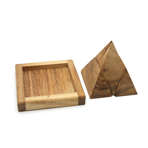 Triangle Pyramid wood 4 piece puzzle 3D hand made wooden Puzzles - mini size for kids or adults