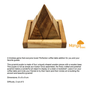 Triangle Pyramid wood 4 piece puzzle 3D hand made wooden Puzzles - mini size for kids or adults