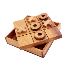Load image into Gallery viewer, TIC TAC TOE naughts and Crosses board game on a wooden platform
