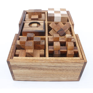 6 unique hand made wooden Puzzles in a Deluxe Gift Box Set-for kids or adults.