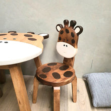 Load image into Gallery viewer, Kids Wooden Table + 2 Chairs Set Giraffe Design Carved Timber Children Furniture.
