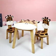 Load image into Gallery viewer, Kids Wooden Table + 2 Chairs Set Giraffe Design Carved Timber Children Furniture
