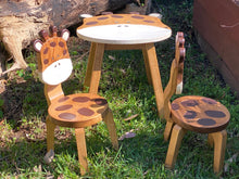 Load image into Gallery viewer, Kids Wooden Table + 2 Chairs Set Giraffe Design Carved Timber Children Furniture
