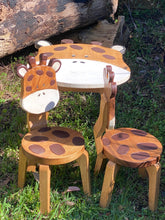 Load image into Gallery viewer, Kids Wooden Table + 2 Chairs Set Giraffe Design Carved Timber Children Furniture
