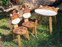 Load image into Gallery viewer, Kids Wooden Table + 2 Chairs Set Giraffe Design Carved Timber Children Furniture
