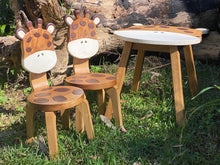 Load image into Gallery viewer, Kids Wooden Table + 2 Chairs Set Giraffe Design Carved Timber Children Furniture
