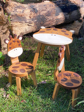 Load image into Gallery viewer, Kids Wooden Table + 2 Chairs Set Giraffe Design Carved Timber Children Furniture
