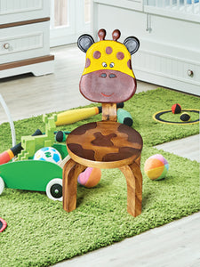 Children’s wooden chair Giraffe themed with solid backrest