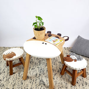 Kids Wooden Table + 2 stools Set Giraffe & Sheep themed- hand carved Timber Children Furniture