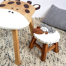 Load image into Gallery viewer, Kids Wooden Table + 2 stools Set Giraffe &amp; Sheep themed- hand carved Timber Children Furniture
