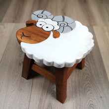 Load image into Gallery viewer, Kids Wooden Table + 2 stools Set Giraffe &amp; Sheep themed- hand carved Timber Children Furniture
